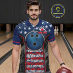 Grunge American Flag Bowling Polo & 1/4 Zip Shirts Custom Patriotic Team Bowling Jerseys