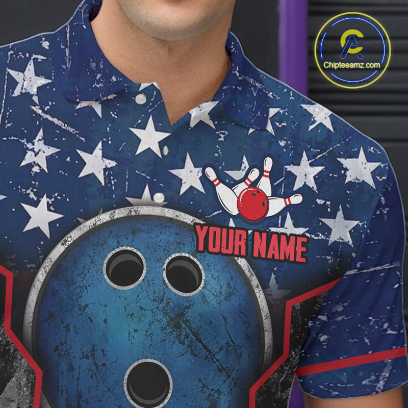 Grunge American Flag Bowling Polo & 1/4 Zip Shirts Custom Patriotic Team Bowling Jerseys