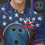 Grunge American Flag Bowling Polo & 1/4 Zip Shirts Custom Patriotic Team Bowling Jerseys