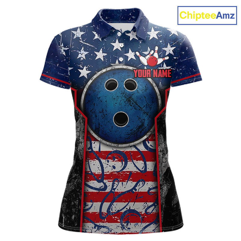 Grunge American Flag Bowling Polo & 1/4 Zip Shirts Custom Patriotic Team Bowling Jerseys