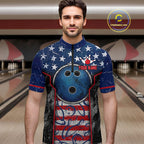 Grunge American Flag Bowling Polo & 1/4 Zip Shirts Custom Patriotic Team Bowling Jerseys