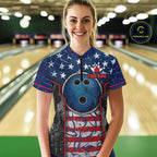 Grunge American Flag Bowling Polo & 1/4 Zip Shirts Custom Patriotic Team Bowling Jerseys