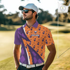 Cat Halloween Golf Polo Shirts Custom Name Purple Argyle Pattern Golf Team Attire