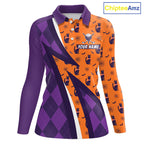 Cat Halloween Golf Polo Shirts Custom Name Purple Argyle Pattern Golf Team Attire