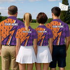 Cat Halloween Golf Polo Shirts Custom Name Purple Argyle Pattern Golf Team Attire
