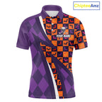 Halloween Golf Polo Shirts Custom Name Orange & Purple Argyle Pattern Golf Team Attire