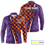 Halloween Golf Polo Shirts Custom Name Orange & Purple Argyle Pattern Golf Team Attire