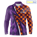 Halloween Golf Polo Shirts Custom Name Orange & Purple Argyle Pattern Golf Team Attire