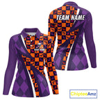 Halloween Golf Polo Shirts Custom Name Orange & Purple Argyle Pattern Golf Team Attire