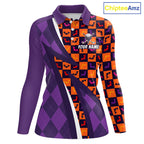 Halloween Golf Polo Shirts Custom Name Orange & Purple Argyle Pattern Golf Team Attire