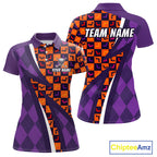 Halloween Golf Polo Shirts Custom Name Orange & Purple Argyle Pattern Golf Team Attire