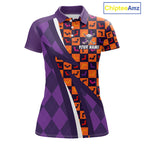 Halloween Golf Polo Shirts Custom Name Orange & Purple Argyle Pattern Golf Team Attire