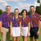 Halloween Golf Polo Shirts Custom Name Orange & Purple Argyle Pattern Golf Team Attire