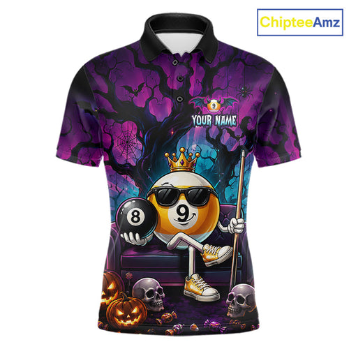 Custom Halloween Pool Billiard Shirt, Cool Crown 9 Ball & 8 Ball Halloween Billiard Team Jersey
