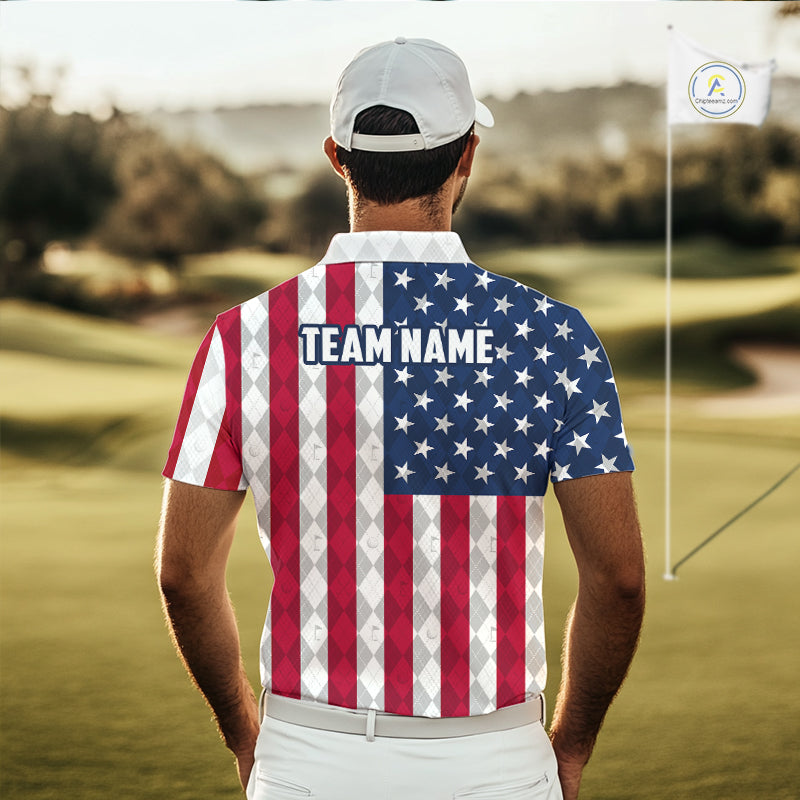 USA Flag Golf Polo Shirt Personalized Navy Argyle Golf Jersey Golf Team Apparel