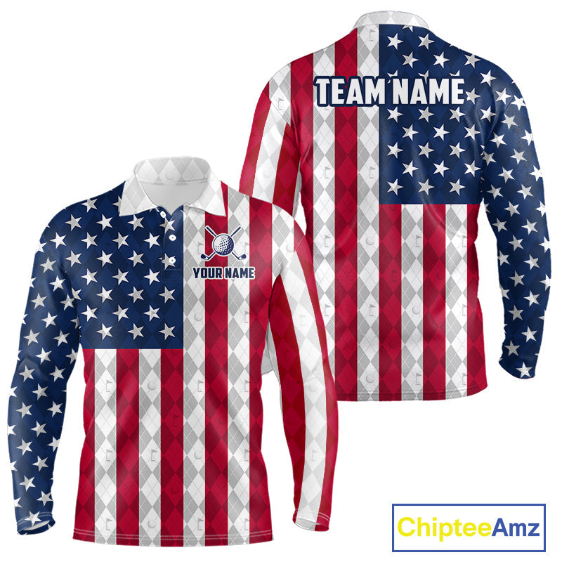 USA Flag Golf Polo Shirt Personalized Navy Argyle Golf Jersey Golf Team Apparel