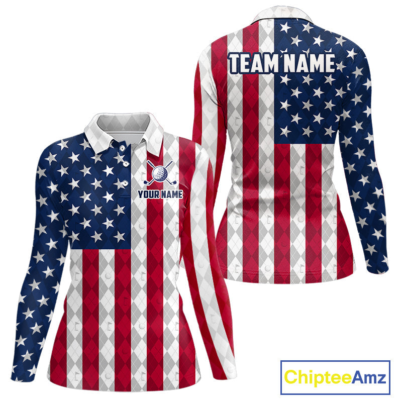 USA Flag Golf Polo Shirt Personalized Navy Argyle Golf Jersey Golf Team Apparel