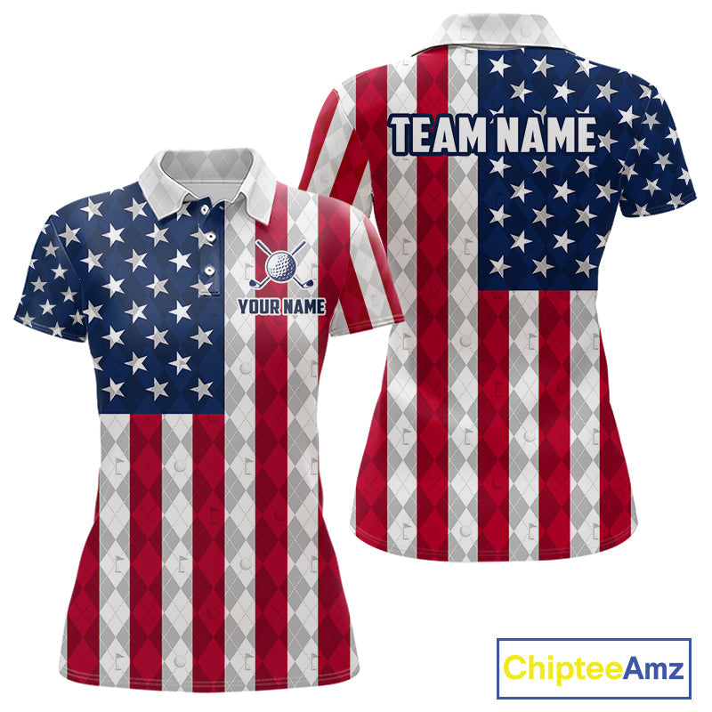 USA Flag Golf Polo Shirt Personalized Navy Argyle Golf Jersey Golf Team Apparel