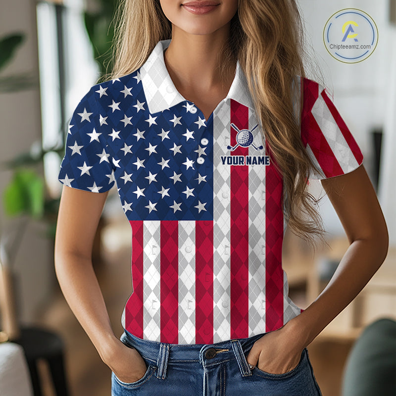 USA Flag Golf Polo Shirt Personalized Navy Argyle Golf Jersey Golf Team Apparel