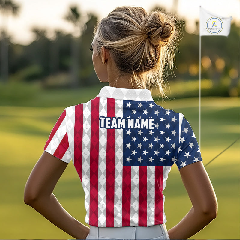 USA Flag Golf Polo Shirt Personalized Navy Argyle Golf Jersey Golf Team Apparel
