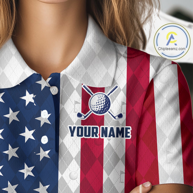 USA Flag Golf Polo Shirt Personalized Navy Argyle Golf Jersey Golf Team Apparel