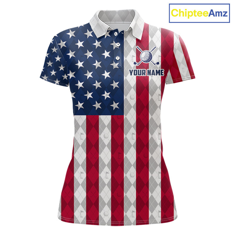 USA Flag Golf Polo Shirt Personalized Navy Argyle Golf Jersey Golf Team Apparel