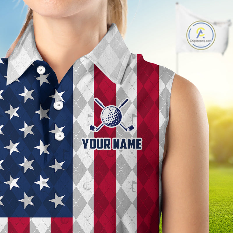 USA Flag Golf Sleeveless Polo Shirt Personalized Navy Argyle Golf Jersey Golf Apparel