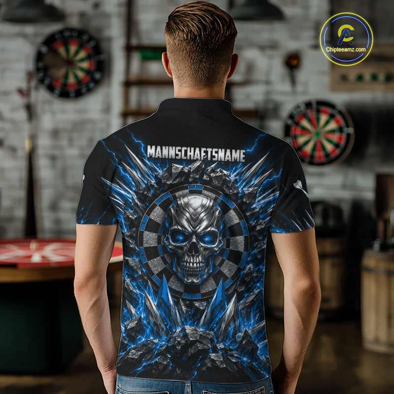 Custom Silver Skull Darts 1/4-Zip Polo Shirt Blue Thunder Darts Team Tournament Jersey