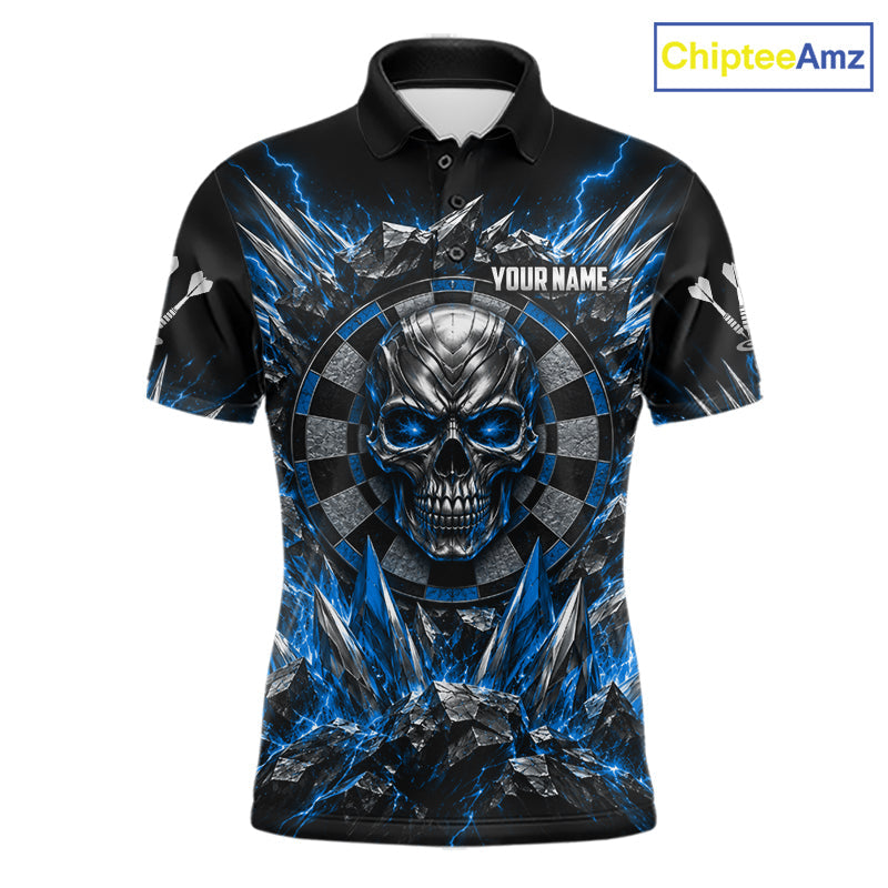 Custom Silver Skull Darts 1/4-Zip Polo Shirt Blue Thunder Darts Team Tournament Jersey