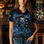 Custom Silver Skull Darts 1/4-Zip Polo Shirt Blue Thunder Darts Team Tournament Jersey