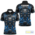 Custom Silver Skull Darts 1/4-Zip Polo Shirt Blue Thunder Darts Team Tournament Jersey