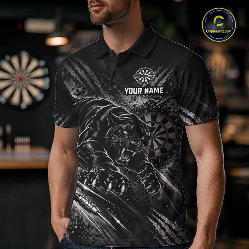 Personalized Panther Darts Polo 1/4-Zip Shirt Custom Name Black Claw Scratch Darts Team Jersey