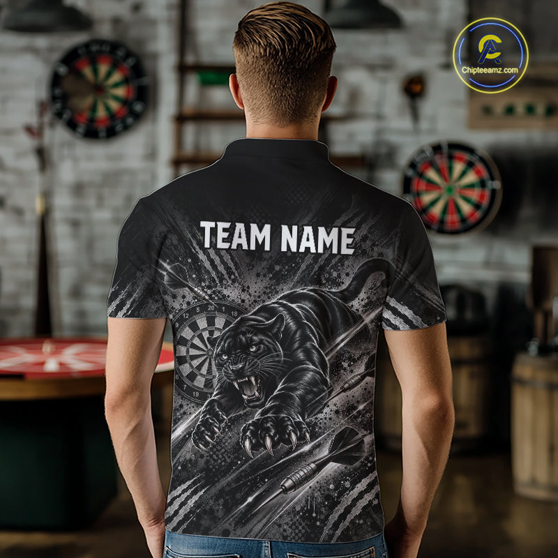 Personalized Panther Darts Polo 1/4-Zip Shirt Custom Name Black Claw Scratch Darts Team Jersey