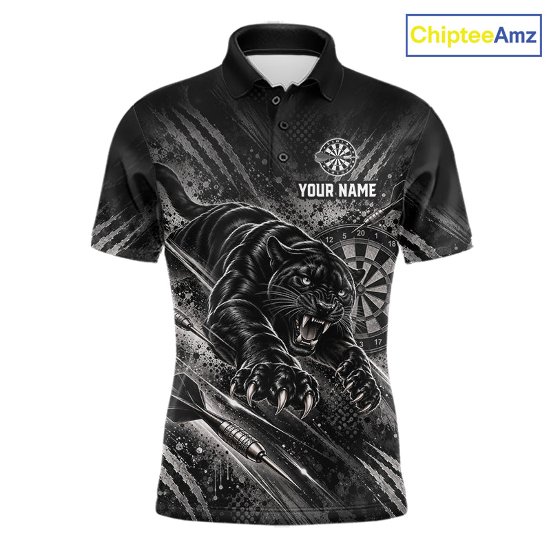 Personalized Panther Darts Polo 1/4-Zip Shirt Custom Name Black Claw Scratch Darts Team Jersey