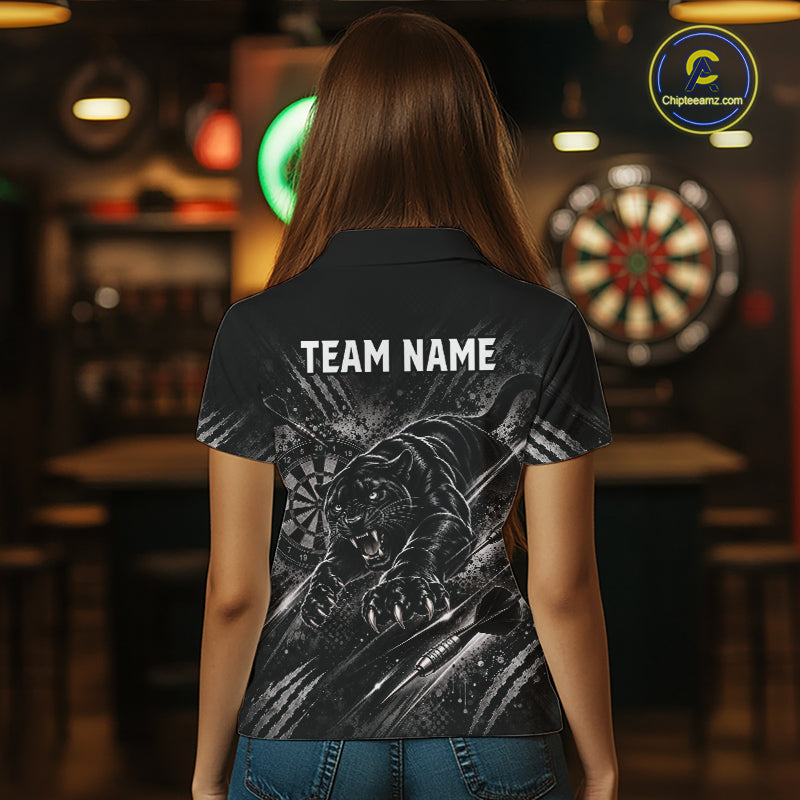Personalized Panther Darts Polo 1/4-Zip Shirt Custom Name Black Claw Scratch Darts Team Jersey