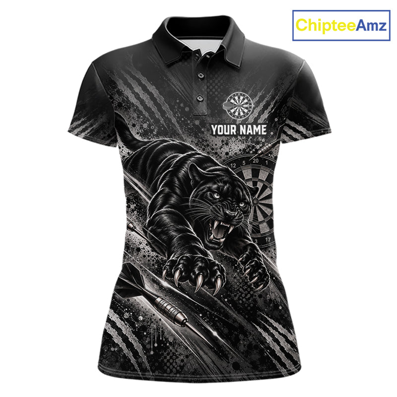 Personalized Panther Darts Polo 1/4-Zip Shirt Custom Name Black Claw Scratch Darts Team Jersey