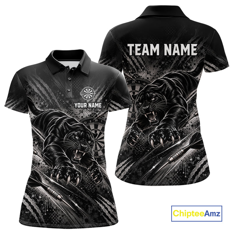Personalized Panther Darts Polo 1/4-Zip Shirt Custom Name Black Claw Scratch Darts Team Jersey