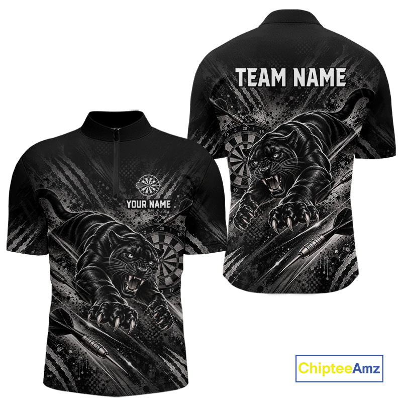 Personalized Panther Darts Polo 1/4-Zip Shirt Custom Name Black Claw Scratch Darts Team Jersey