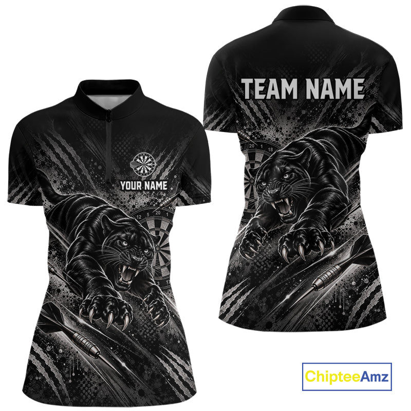 Personalized Panther Darts Polo 1/4-Zip Shirt Custom Name Black Claw Scratch Darts Team Jersey