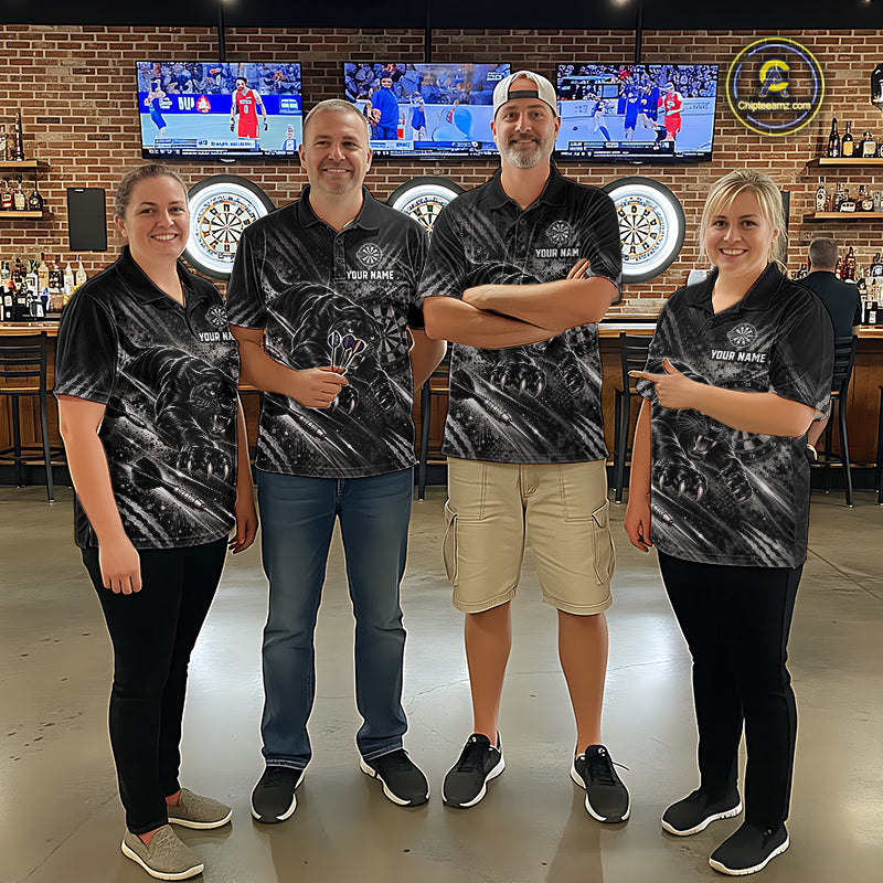 Personalized Panther Darts Polo 1/4-Zip Shirt Custom Name Black Claw Scratch Darts Team Jersey
