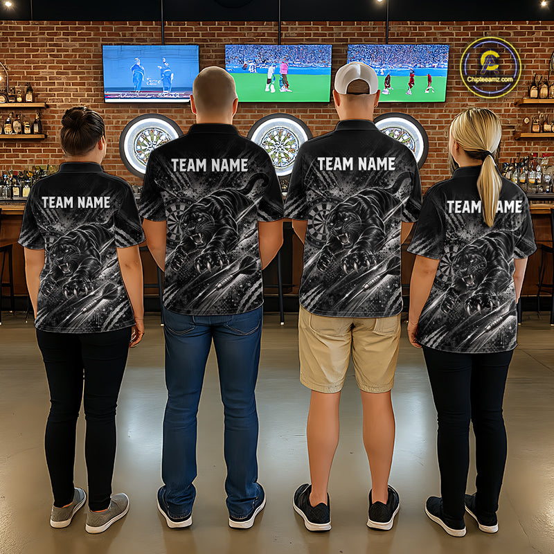 Personalized Panther Darts Polo 1/4-Zip Shirt Custom Name Black Claw Scratch Darts Team Jersey