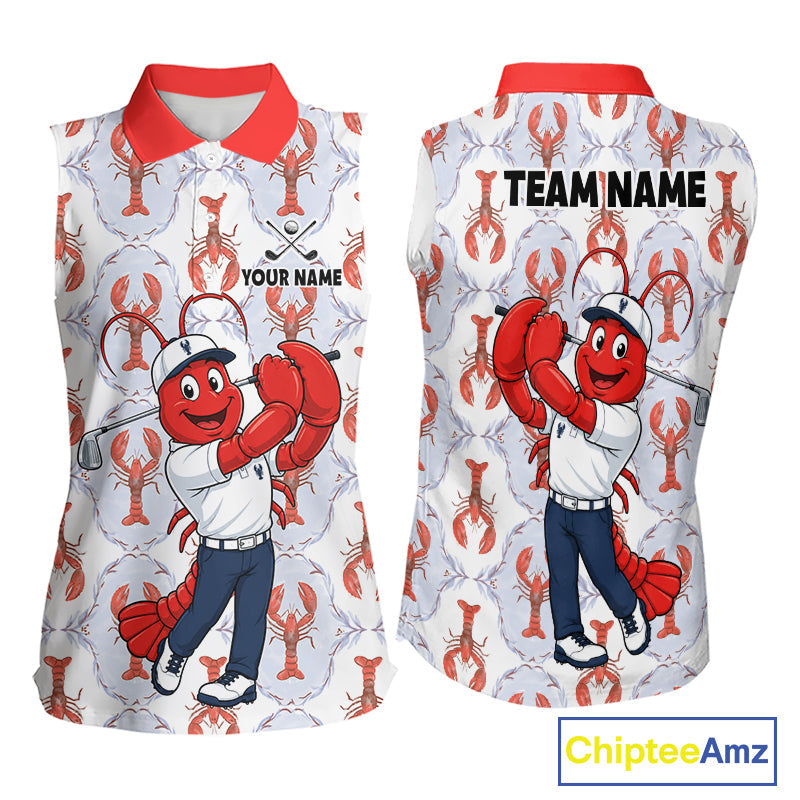 Custom Lobster Sleeveless Golf Polo Shirt Personalized Lobster Golfer Funny Golf Team Jersey