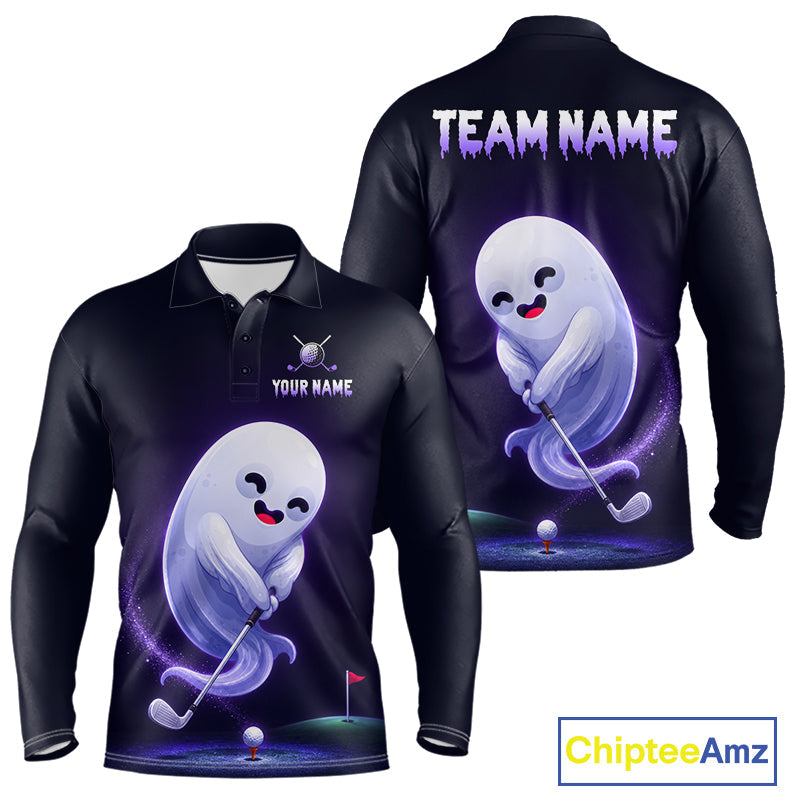 Funny Purple Ghost Golf Polo Shirt Personalized Halloween Golfing Apparel Golf Gift