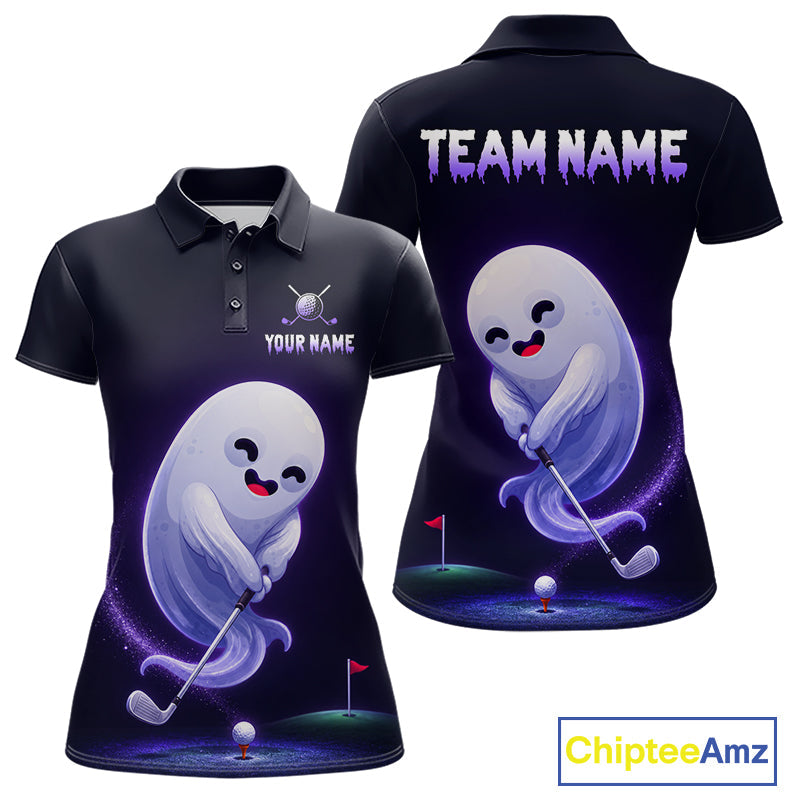 Funny Purple Ghost Golf Polo Shirt Personalized Halloween Golfing Apparel Golf Gift