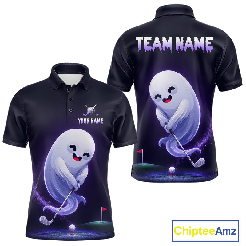 Funny Purple Ghost Golf Polo Shirt Personalized Halloween Golfing Apparel Golf Gift