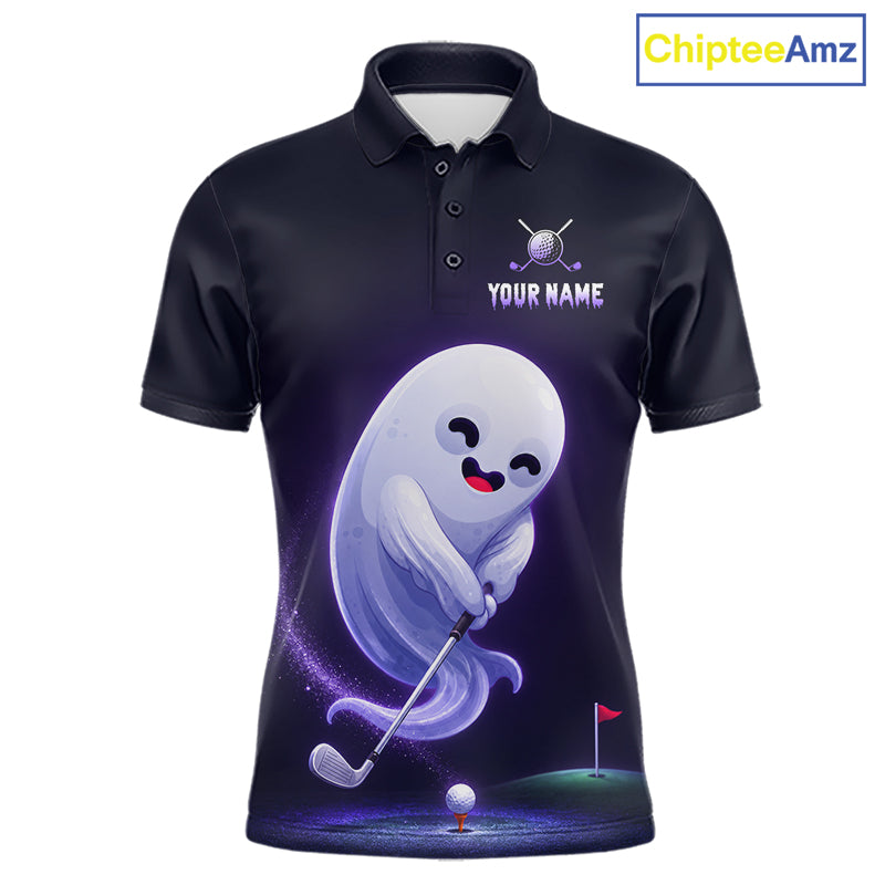 Funny Purple Ghost Golf Polo Shirt Personalized Halloween Golfing Apparel Golf Gift