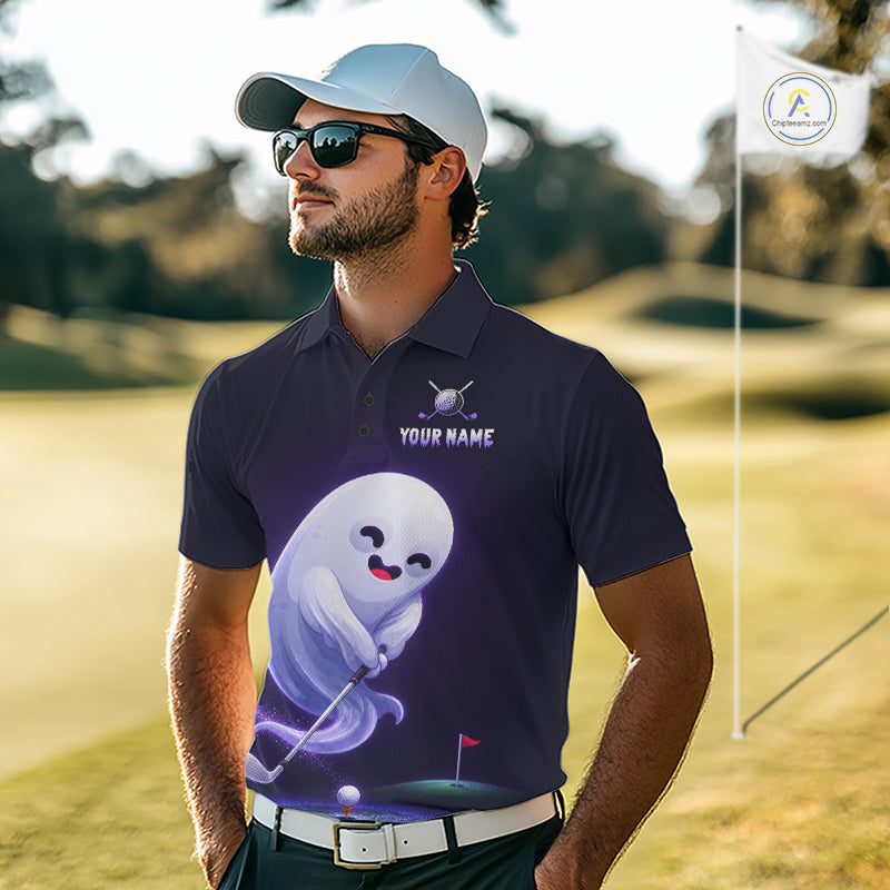 Funny Purple Ghost Golf Polo Shirt Personalized Halloween Golfing Apparel Golf Gift