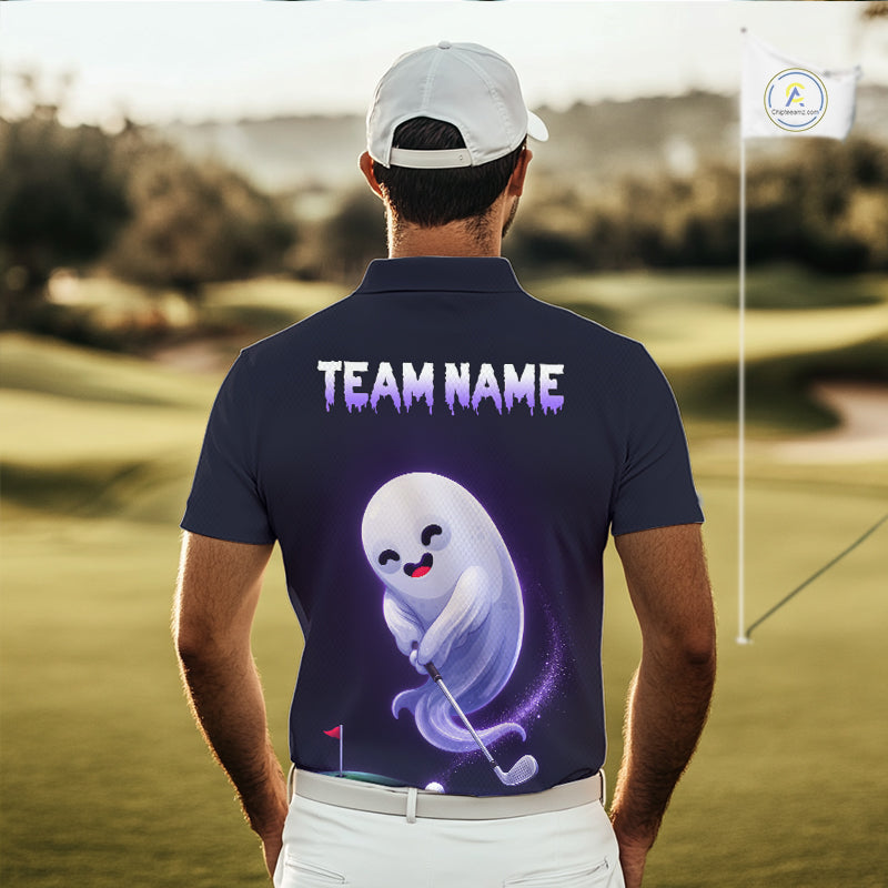 Funny Purple Ghost Golf Polo Shirt Personalized Halloween Golfing Apparel Golf Gift