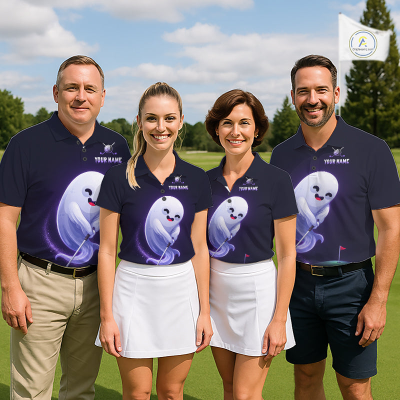 Funny Purple Ghost Golf Polo Shirt Personalized Halloween Golfing Apparel Golf Gift
