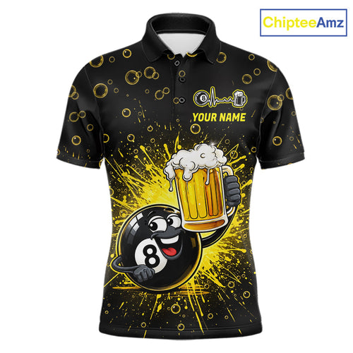 8 Ball Beer Pool Polo 1/4-Zip Shirt Custom Billiards Team Shirt Funny Drinking Beer Billiard